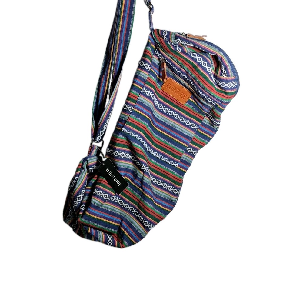 Elenture Yoga Mat Bag Multi-Color Striped Canvas Boho Adjustable Shoulder Strap